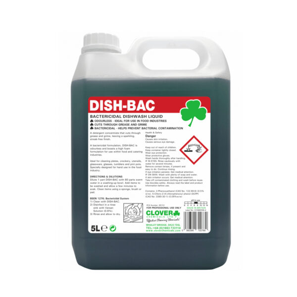 Clover Dish-Bac Bactericidal Dishwash Liquid 5L from Mojjo