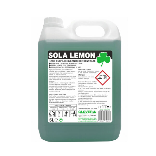 Clover Sola Lemon Hard Surface Cleaner 5L from Mojjo