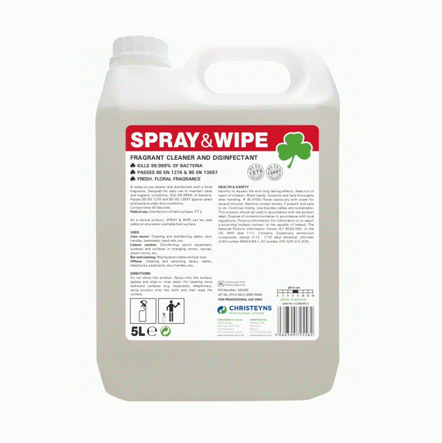 Spray & Wipe (Fragranced Bactericidal Cleaner) (5L) Pack of 2